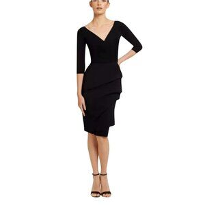 Chiara Boni Florien Dress Womens 40 US 4‎ Draped Midi Italy LBD Event Cocktail